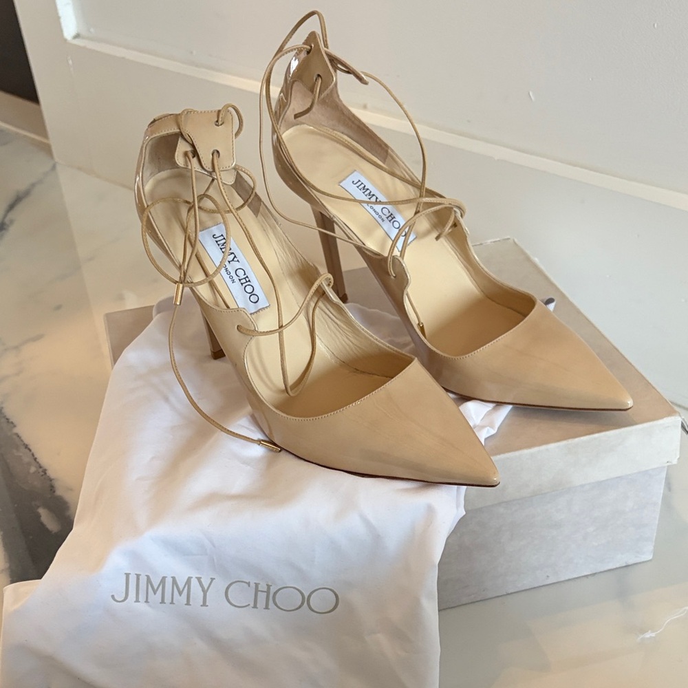 Jimmy Choo Nude Patent Leather Vita Heels